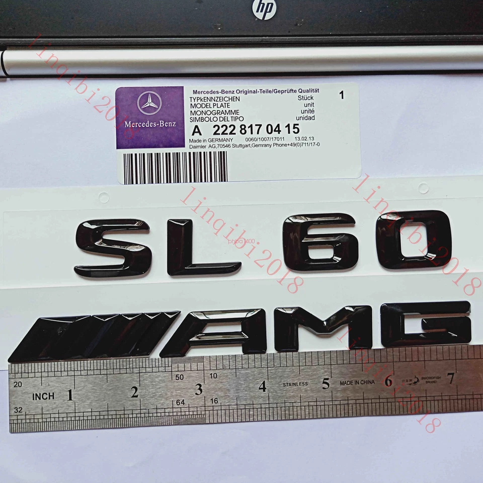Emblema de insignia de maletero trasero con letras numéricas 3D negro brillante para Mercedes Benz SL60 AMG Foto 4 de 4
