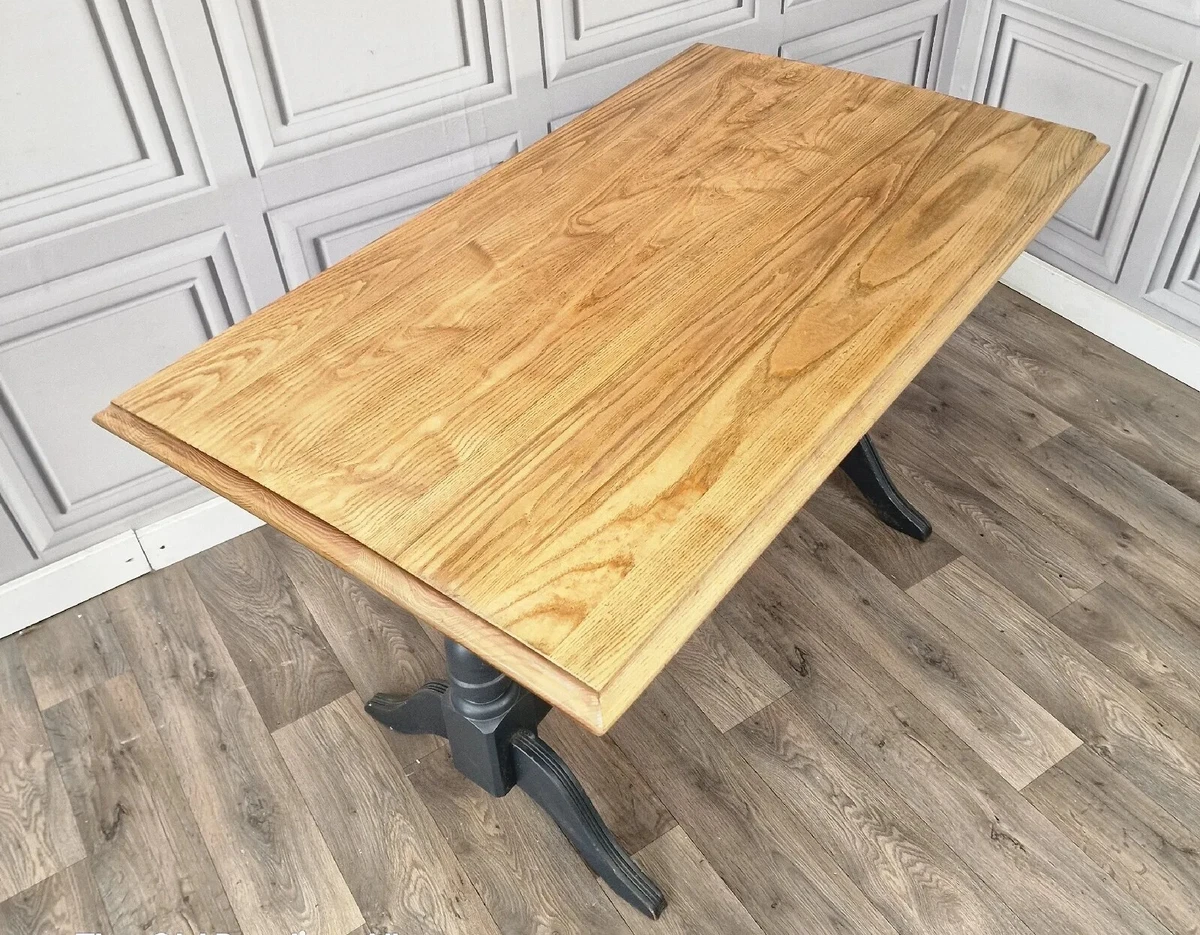 Vintage Retro Solid Wood Rectangular Top Twin Pedestal Dining Pub