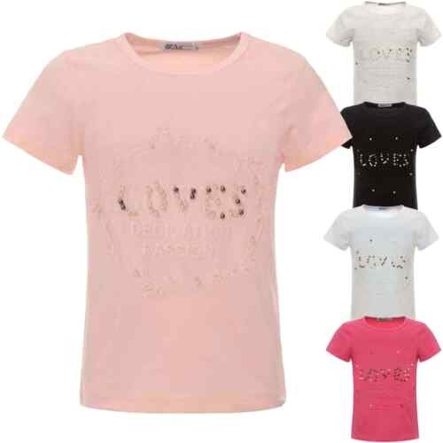 Mädchen Kinder T Shirt Kunst-Perlen Sommer Shirts Stretch 22539 - Afbeelding 1 van 17