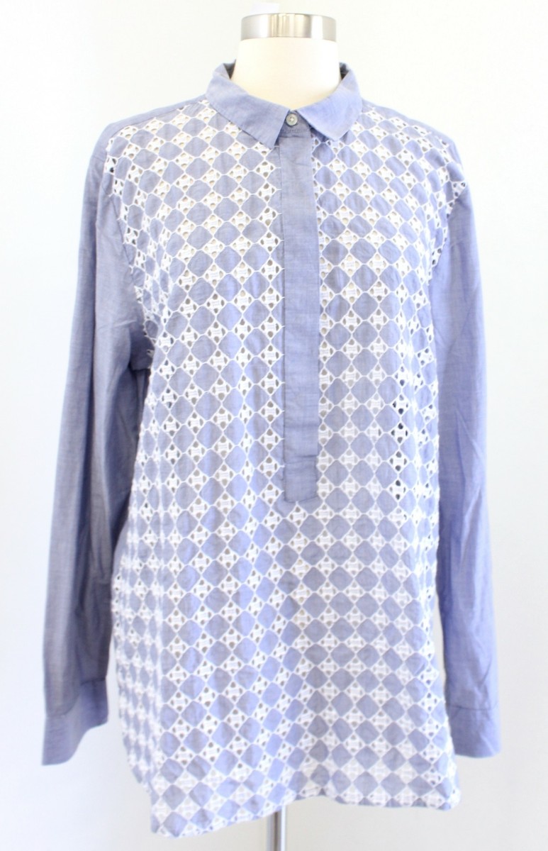 NWT Ann Taylor Loft the Softened Shirt Blue Chambray Eyelet Popover Blouse  Sz XL