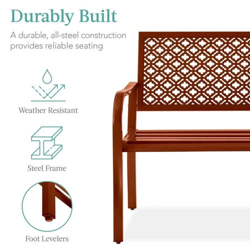 2-Person Rust Metal Outdoor Geometric Garden Bench - Picture 2 of 7