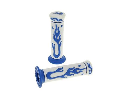 LENKERGRIFFE SET BLAU WEIß FLAMMEN DESIGN STYLE FÜR MZ 125 SM SX RT MODELLE NEU
