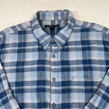 John Varvatos Shirt Men's Size XL Blue Plaid 100 Linen Long Sleeve Outdoors USA