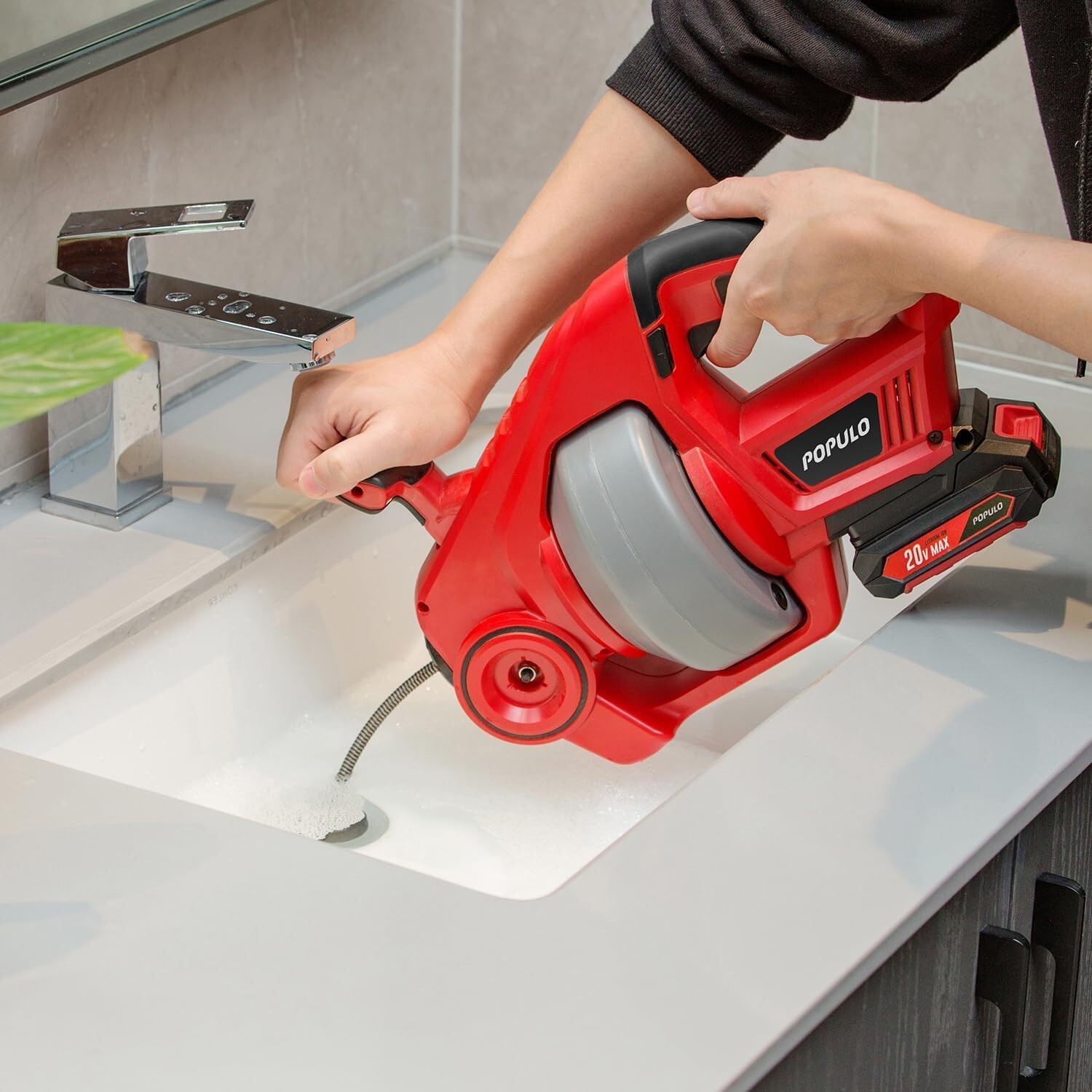 POPULO Electric Drain Auger，25Ft Plumbing Snake Drain Clog Remover