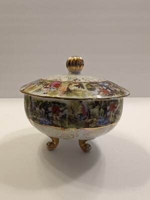 VTG Enterprise Exclusive Japan Courtship Hand Painted 3 Footed Lidded Candy...