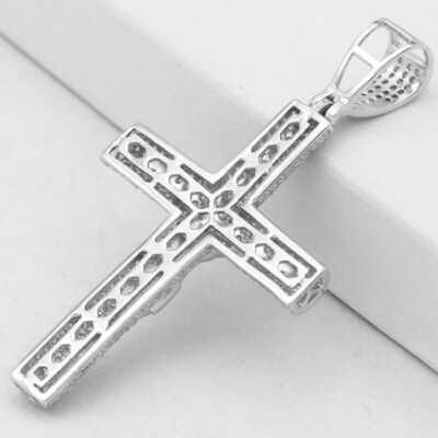 Men's 925 Sterling Silver 44mm Cross Brilliant CZ Charm Pendant.Unisex Men's 925 Sterling Silver 44mm Cross Brilliant CZ Charm Pendant.Unisex