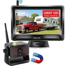 1080P Wireless Solar Magnetic Backup Camera 5" Monitor DVR for Car Truck Caravan