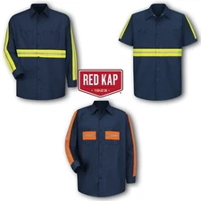 Red Kap Reflective Hi Vis Shirt Enhanced Visibility Industrial Work Uniform