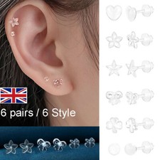 6 Pairs Invisible Plastic Stud Earrings. Allergy Free Resin Post Piercing Ear UK