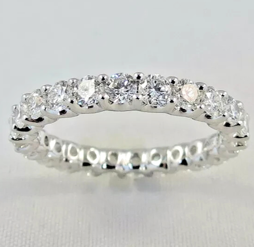 2.50Ct Round Natural Diamond Eternity Wedding Band 14K Solid White Gold Size 6.5 - Picture 2 of 7