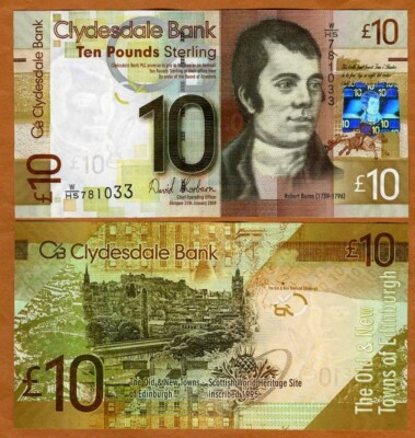 Clydesdale Bank £10 紙幣 Scotland, Clydesdale Bank, 10 pounds 2009, P-229Ja UNC WHS (Word