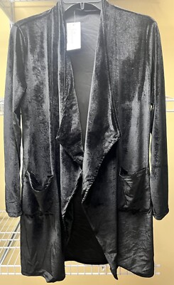 futurino Womens Solid Long Sleeve Velvet Jacket Open Front Cardigan Sz Small New