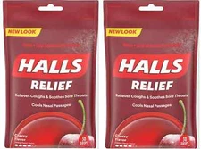 2 pack - Halls Cough & Throat Relief Drops Cherry 60ct  total