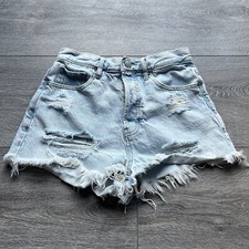 PacSun Shorts Womens 26 Vintage High Rise Cut-Off Blue Light Distressed Denim