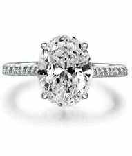 Engagement Ring 14k White Gold 3.00Ct White Oval Cut Diamond Simulated Size 7.5