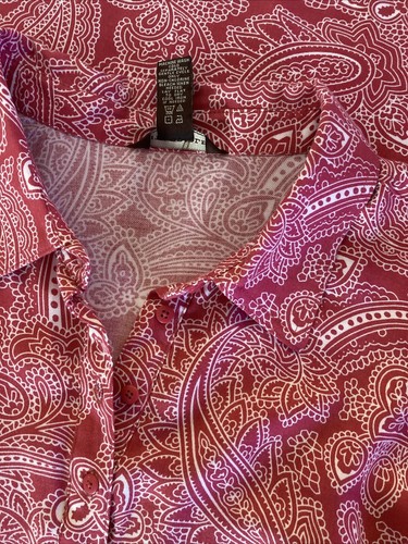 BIT & BRIDLE TUNIC TOP XL RED WHITE PAISLEY FLORAL WESTERN HENLEY TIE LS WOMENS - Picture 11 of 12