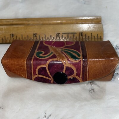 Vintage Leather Multi-colored Single Lipstick Holder Case With Mirror- M Kane