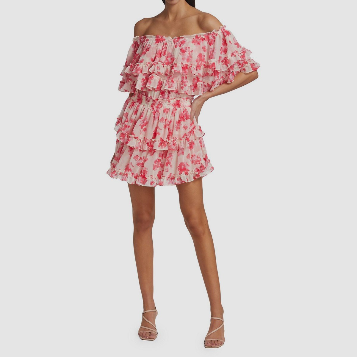 MISA Los Angeles Women's Isella Floral Georgette Mini Dress - Watermelon Blossom - Size Large MISA Los Angeles Women's Isella Floral Georgette Mini Dress - Watermelon Blossom - Size Large