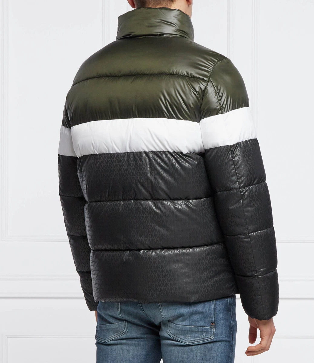 Michael Kors Mens Color Block Quilted Puffer Jacket Slate Size Large