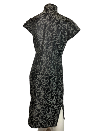 Vintage Floral Silk or Rayon Qipao 60s Custom 1960s Black Silver Dress Cheongsam - Picture 4 of 5