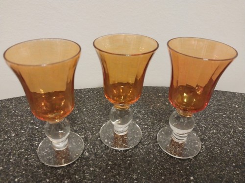 Bernstein Weinbrand Gläser - 3er Set - Kristall - Vintage