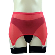 Fashion Stretchy 4 Straps Garter Belt Open Bottom Girdle Sheer Mesh Underwear