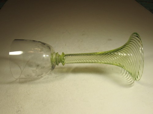 Antique Bohemian Moser Wine Glass w Green Vaseline Glass Long Swirl Pattern Stem - Picture 8 of 8