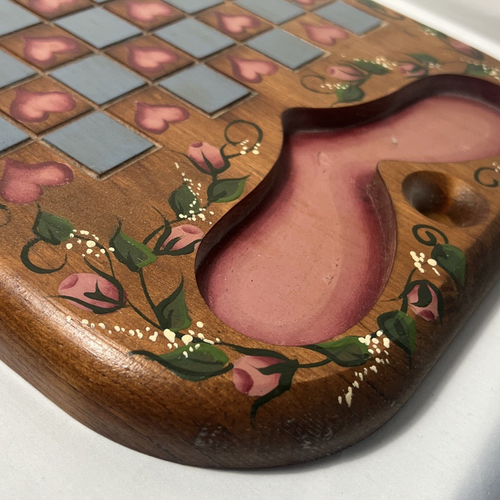 Wood Folk Art Checkers Chess Game Board Tray Wall Art Americana Hand ...