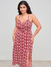 PLUS SIZE FLORAL SHIRRED SPLIT MAXI DRESS CURVE 3XL (24)