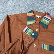 Vintage F Stop Brown Button Down Shirt Striped Collar Cuffs USA Made Small NEW