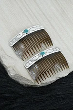Turquoise & Sterling Silver Hair Combs - Jolene Begay
