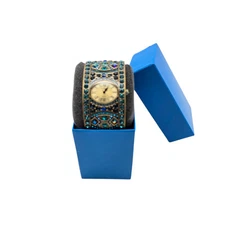 NIB HEIDI DAUS “Divine Deco” Pavé Amethyst-Topaz Crystal Cuff Bracelet Watch 