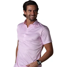 Collars & Co Semi-Spread Collar Polo Short Sleeve Sz LG Pink Gingham