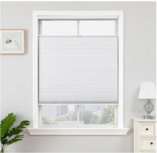 Joydeco No Tools No Drill Blinds, Cordless, Blackout Honeycomb, White, 28x64"