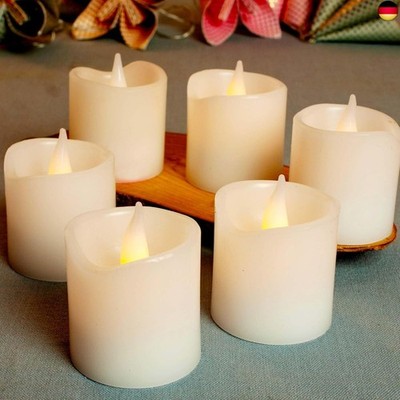 hellum LED Kerzen weiß 6 Stück, Echtwachs Kerzen flackernde Flamme Ø5x5cm, ba