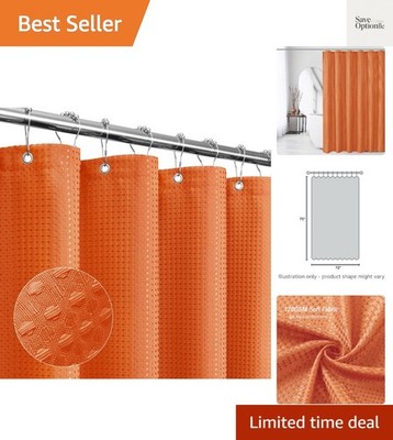 Burnt Orange Shower Curtain, Waffle Weave Textured Fabric Shower Curtain for ...