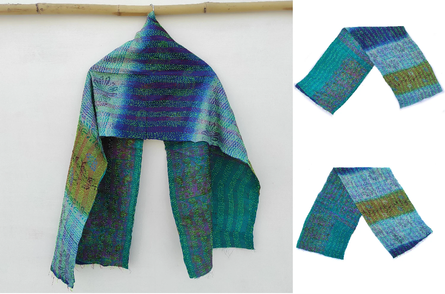 Silk Kantha Scarf Head Wrap Stole Dupatta Collar Neckerchief Scarves