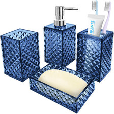 Bathroom Accessory Set, 4 PCS Blue Bathroom Accessories Sets, Soap Dispenser and