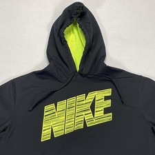 Nike Therma-Fit Hoodie Mens Large Black Neon Logo Pullover Sweatshirt 645394-011