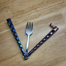 Perfect Point 9" Rainbow Butterfly-Open Style Reise-/Campinggabel Balisong Gabel