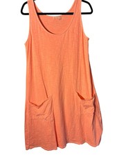 Fresh Produce Coral Orange drape cotton tank dress Fits M tag L Bust 36-38  