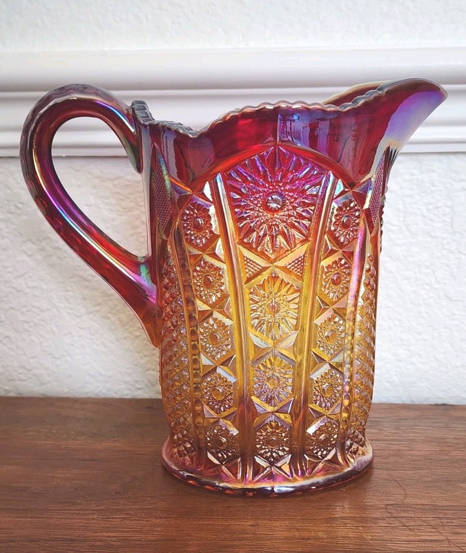 Vintage Indiana Ruby Red Sunset Amberina Carnival Glass Heirloom Water Pitcher