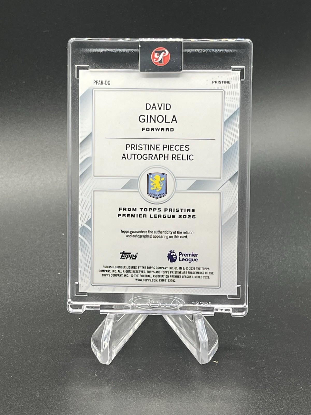 2026 Topps Pristine EPL David Ginola /75 Blue Match Worn Patch Auto Aston Villa view 2