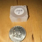 Rare, Uncirculated 1949 Philadelphia Franklin Half dollar silver 20 coin roll.