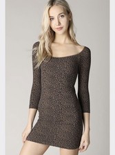 NEW Animal Print Cheetah Stretchy Seamless Dress in Taupe with 3/4 Sleeves