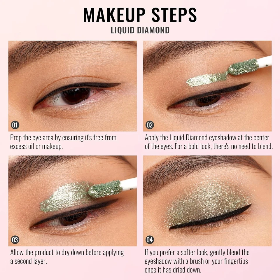 Ombretto Liquido Glitter Verde Chiaro-Eyeliner Metallico Brillanti| Trucco Liqui - Immagine 4 di 4