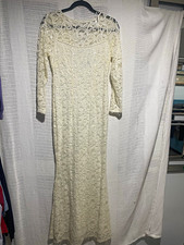 MARINA Women’s 4 Ivory Lace Sequin Boat Neck 3/4 Sleeve Maxi Dress