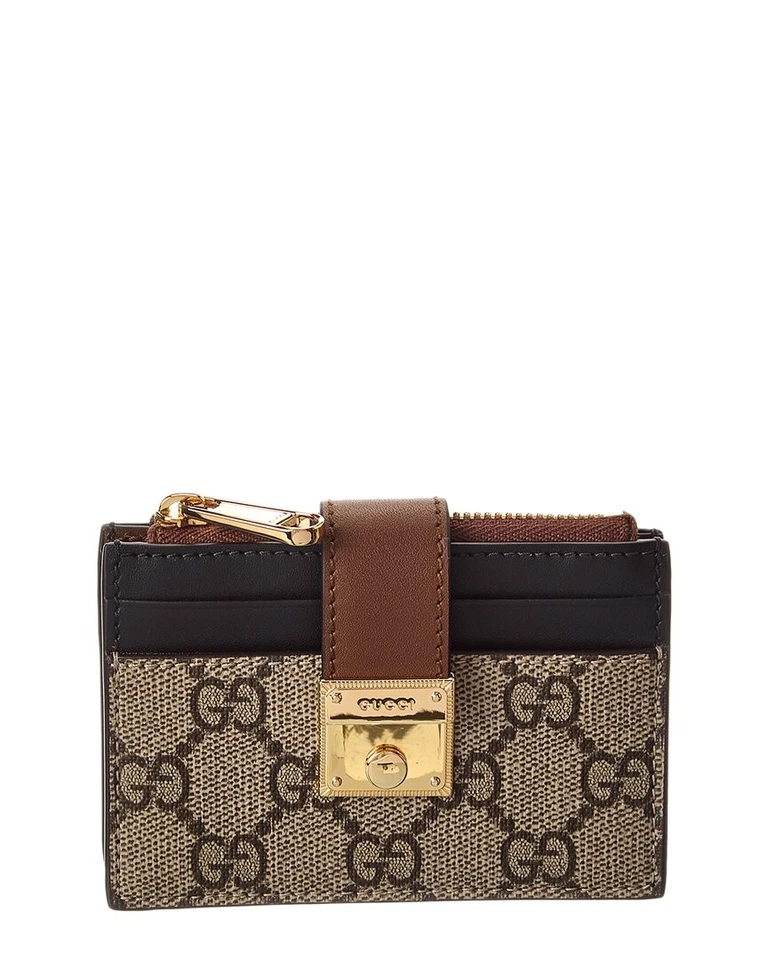 Estojo de cartão feminino Gucci Cadeado Gg Supreme lona e couro marrom