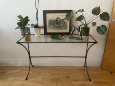 Glass Top Console Table, Metal Frame, Rectangular 120x42cm H75cm