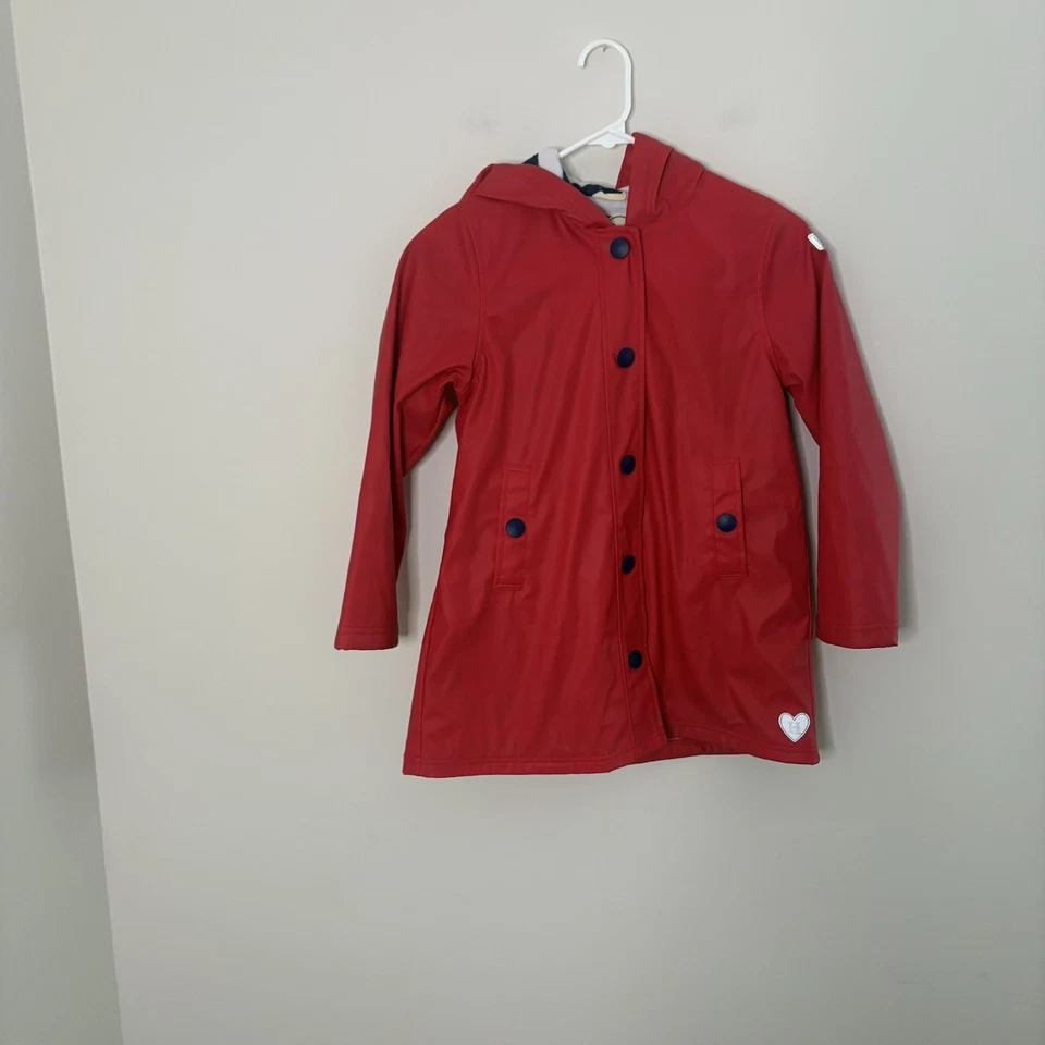 Impermeable Hatley Niños Rojo con Forro de Terrycloth a Rayas Azules y Blancas Talla 8 Foto 3 de 4